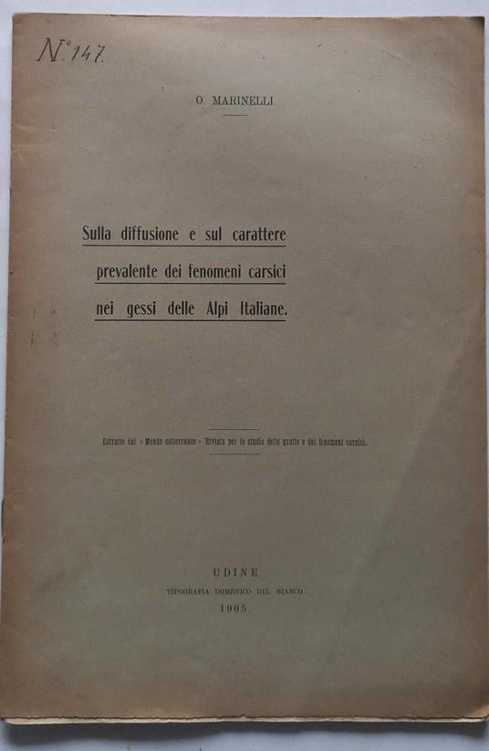 Diff.ne e carattere prevalente fen. carsici nei gessi Alpi Italiane. (Estratto) - Olinto Marinelli - copertina
