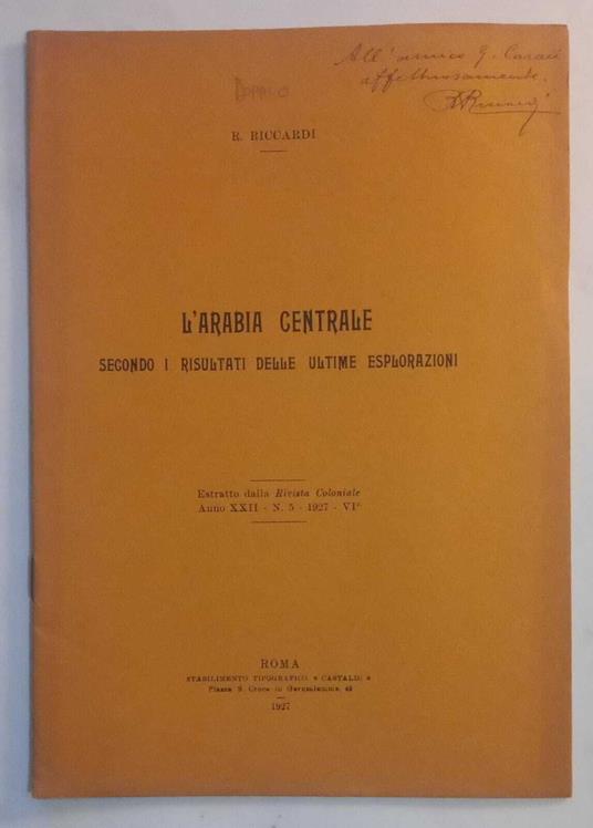 L' Arabia centrale. (Estratto) - Riccardo Riccardi - copertina