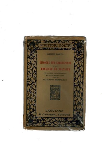 Discours Sur Shakespeare Et Sur Monsieur De Voltaire - Giuseppe Baretti - copertina
