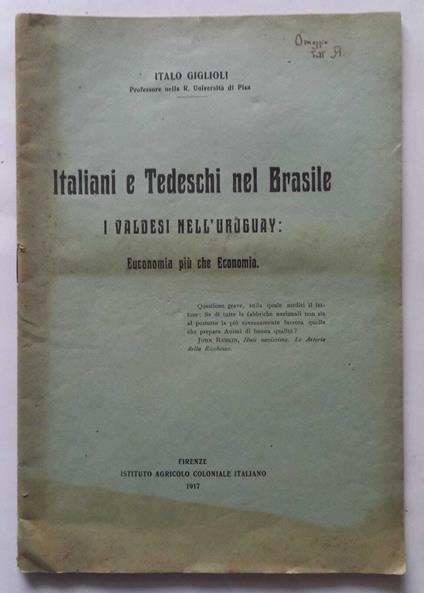 Italiani e tedeschi nel Brasile, i valdesi nell'Uruguay. (Estratto) - copertina