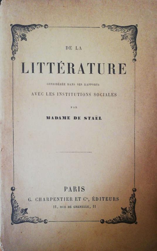 La Litterature - madame de Staël - copertina