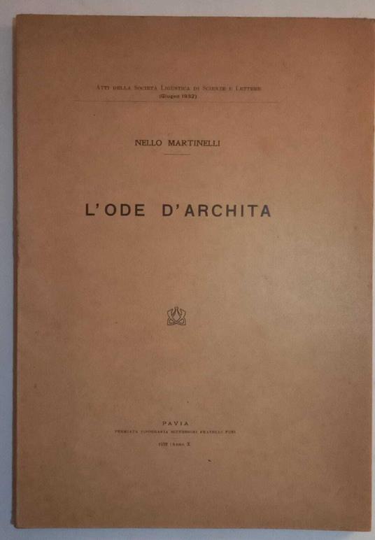 L' ode d'Archita. (Estratto) - Nello Martinelli - copertina