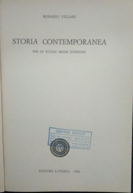 Storia contemporanea per le scuole medie superiori - Rosario Villari - copertina