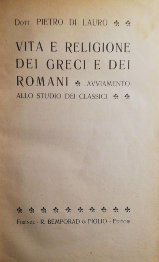 Vita e religione dei greci e dei romani - Pietro Di Lauro - copertina