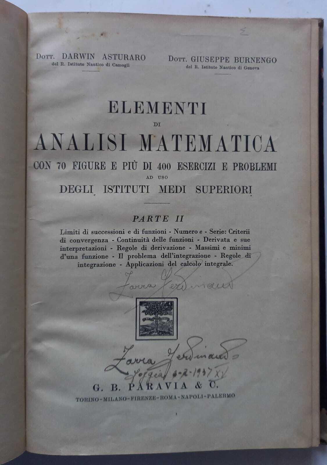 Elementi di Analisi Matematica. Parte II, piu' Appendice