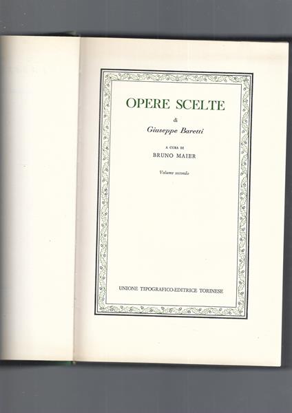 OPERE SCELTE, I e II - Giuseppe Baretti - copertina