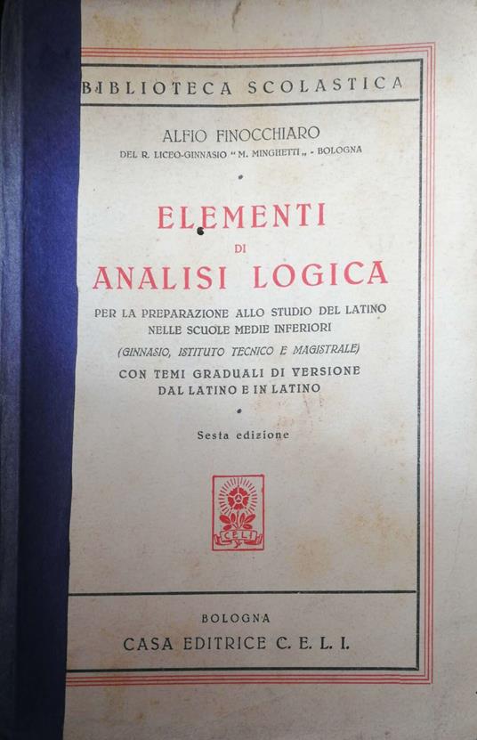 Elementi di analisi logica per la preparazione allo studio del latino - Alfio Finocchiaro - copertina