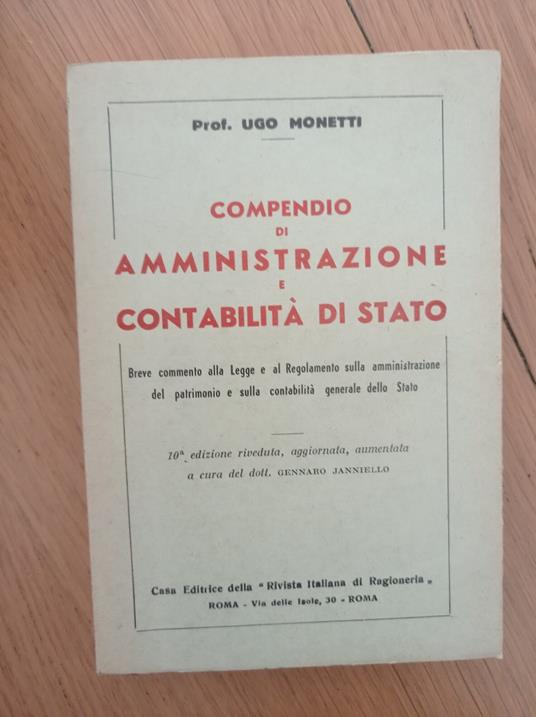 Compendio di amministrazione e contabilità di Stato - Ugo Monetti - copertina