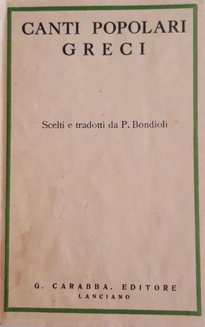 Canti popolari greci - Pio Bondioli - copertina
