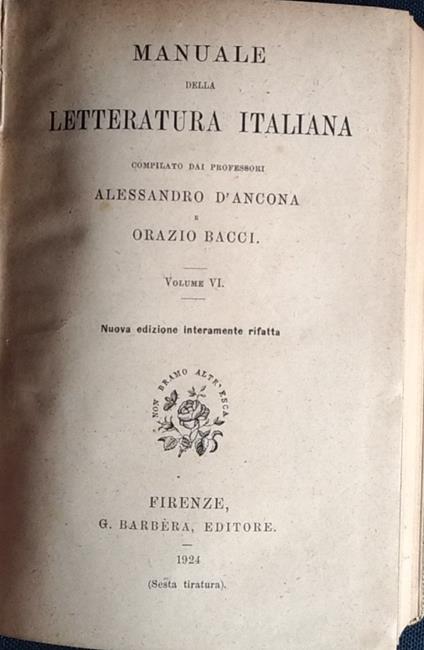 Manuale della letteratura italiana. Volume VI - copertina