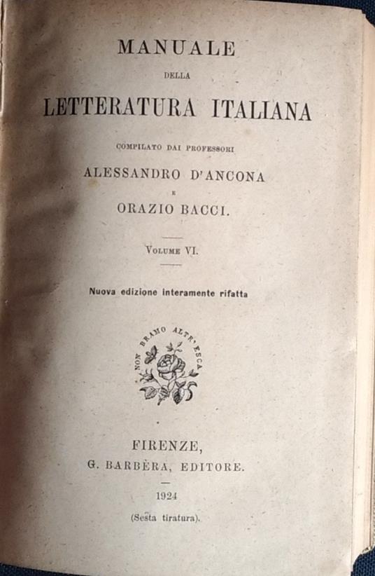 Manuale della letteratura italiana. Volume VI - copertina