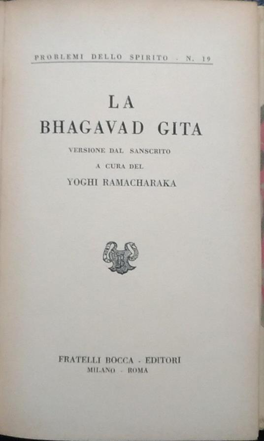 La bhagavad gita - Yogi Ramacharaka - copertina