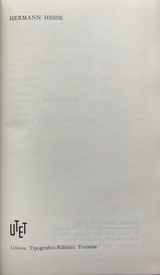 Knulp - Il ciclone - Demian - Narciso e Boccadoro - Saggi - Poesie - Lettere ai contemporanei - Hermann Hesse - copertina