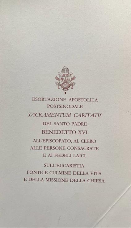 Esortazione apostolica postsinodale "Sacramentum caritatis" - Benedetto XVI (Joseph Ratzinger) - copertina