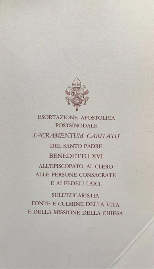 Esortazione apostolica postsinodale "Sacramentum caritatis" - Benedetto XVI (Joseph Ratzinger) - copertina