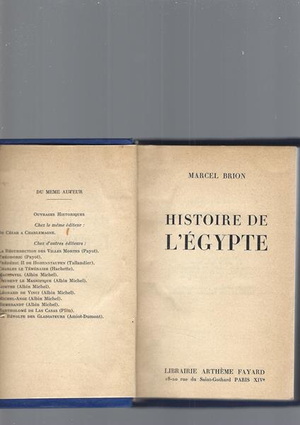Histoire De L' Egypte - Marcel Brion - copertina
