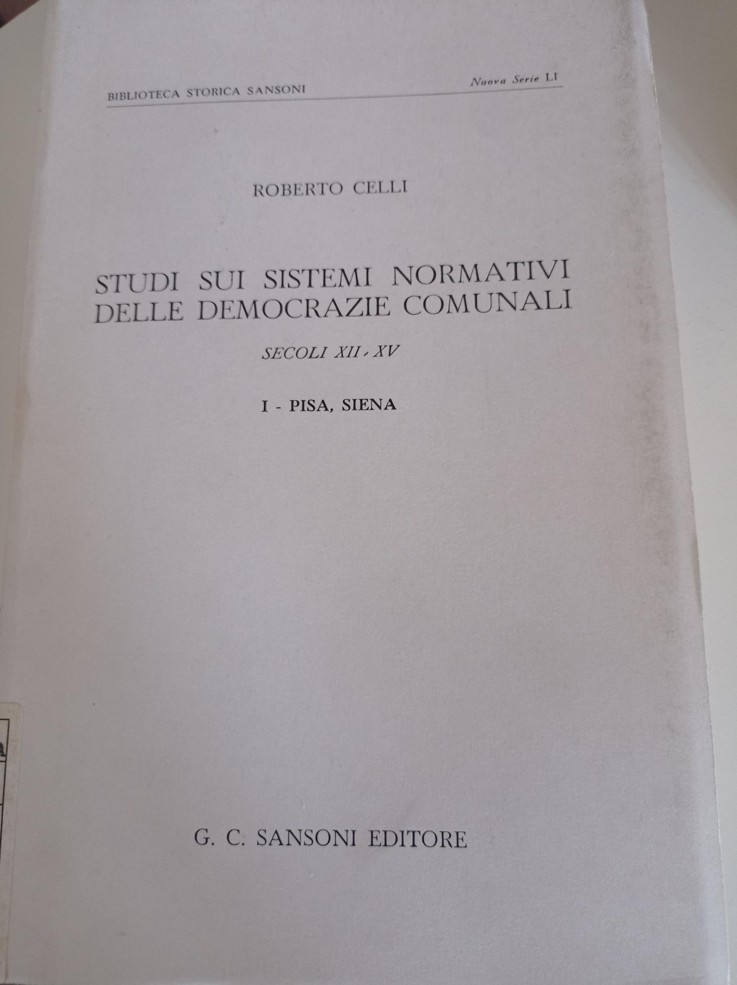Studi sui sistemi normativi delle democrazie comunali