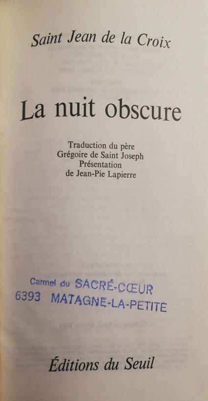 La Nuit obscure - Jean de la Croix - copertina