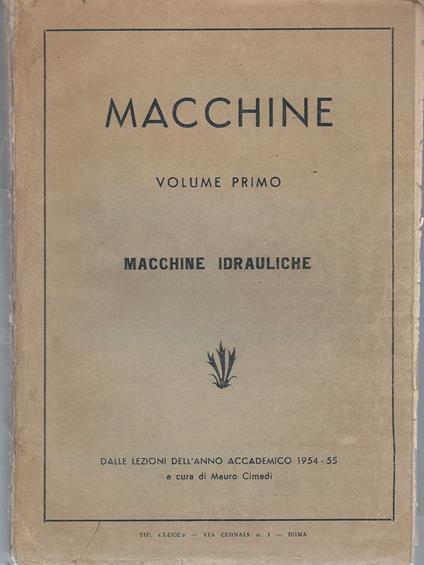 Macchine idrauliche - Volume primo - copertina