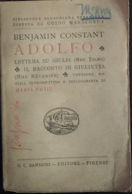 Adolfo - Benjamin Constant - copertina