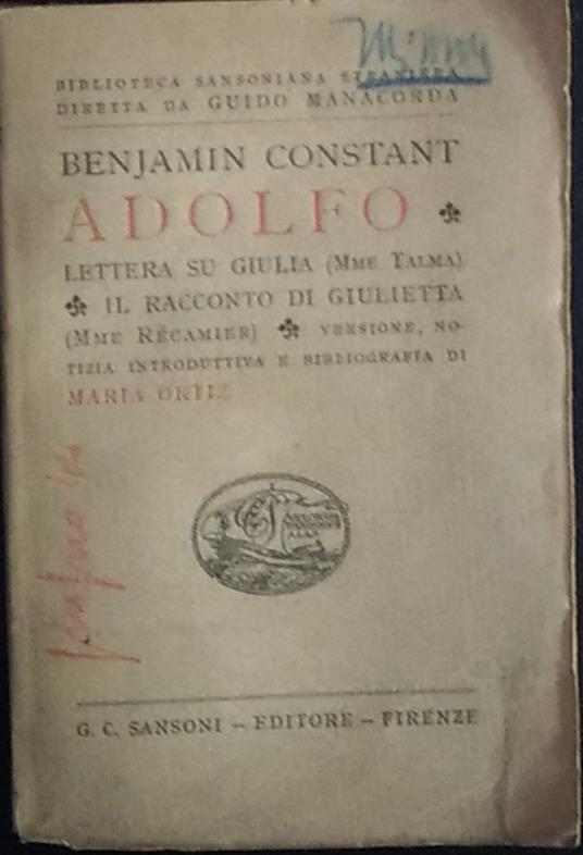 Adolfo - Benjamin Constant - copertina