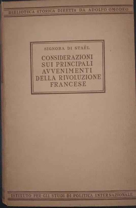 Considerazioni sui principali avvenimenti della Rivoluzione Francese - madame de Staël - copertina