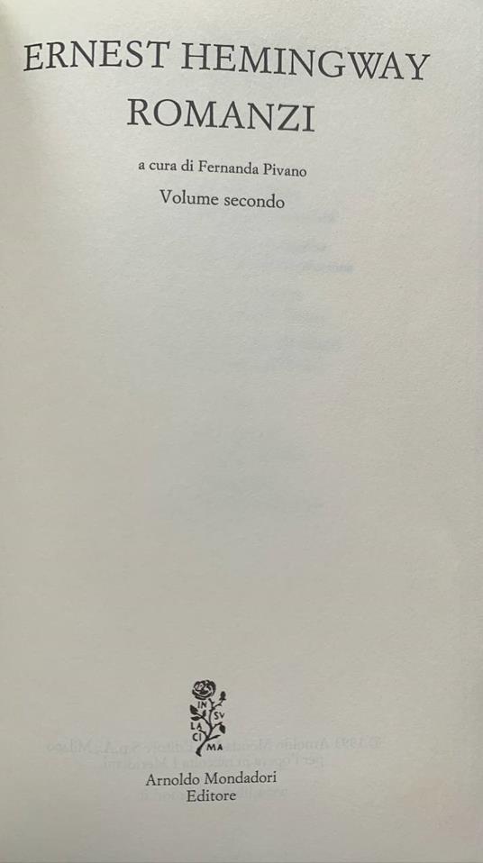 Romanzi. Volume secondo - Ernest Hemingway - copertina