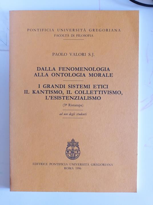 Dalla fenomenologia alla ontologia morale - copertina