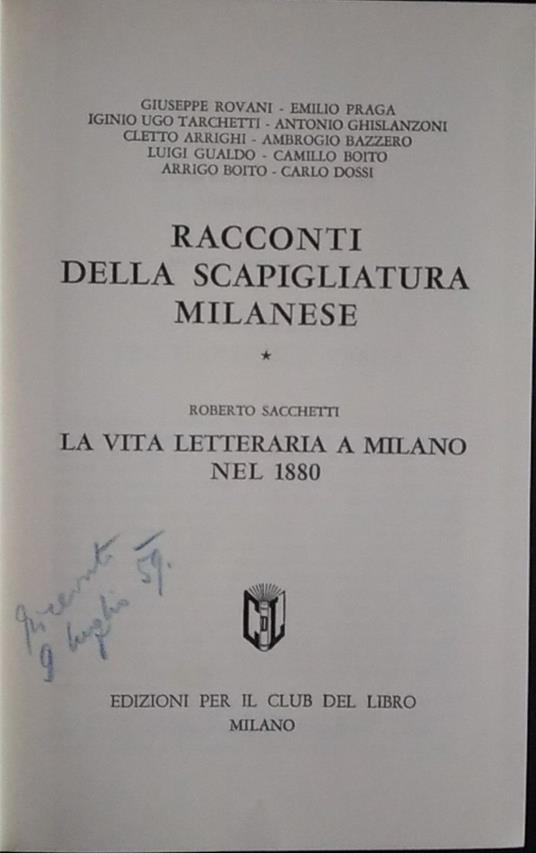 Racconti della scapigliatura milanese - copertina