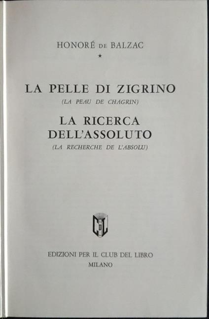 La pelle di zigrino la ricerca dell'assoluto - Honoré de Balzac - copertina