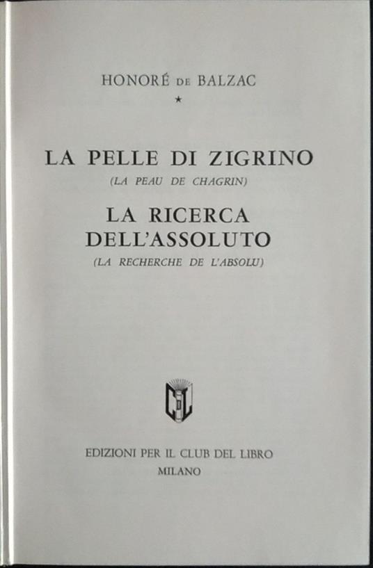 La pelle di zigrino la ricerca dell'assoluto - Honoré de Balzac - copertina