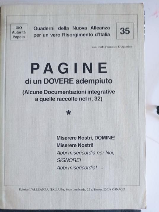 Pagine di un dovere adempiuto - copertina