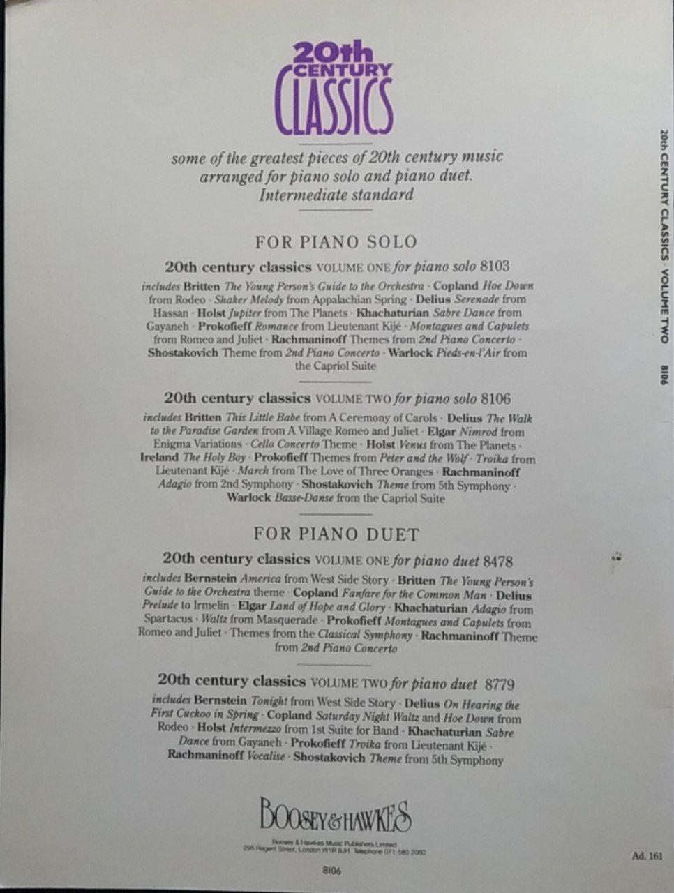 20th century classics. Volume two, Arranged for solo piano