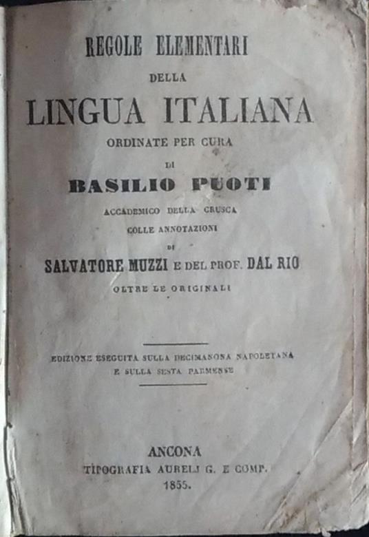 Regole elementari della lingua italiana - Basilio Puoti - copertina