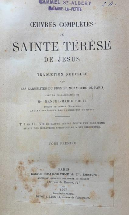 Oeuvres completes. Tome premier - copertina