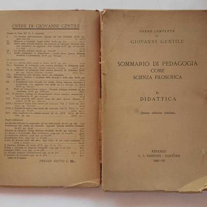 Sommario di pedagogia come scienza filosofica. Didattica Volume II - Giovanni Gentile - copertina