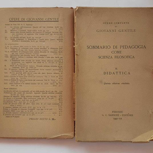 Sommario di pedagogia come scienza filosofica. Didattica Volume II - Giovanni Gentile - copertina