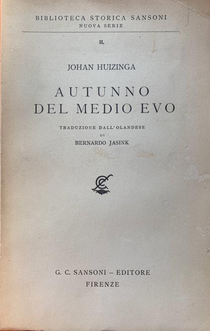 Autunno del Medio Evo - Johan Huizinga - copertina