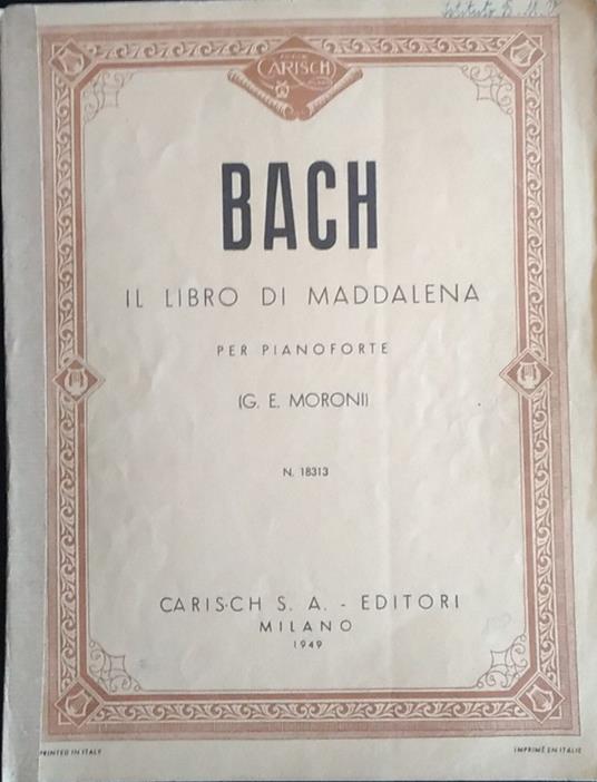 Il libro di Maddalena per pianoforte - Johann Sebastian Bach - copertina