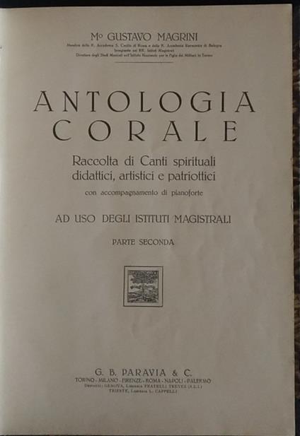Antologia corale. Parte seconda - Gustavo Magrini - copertina