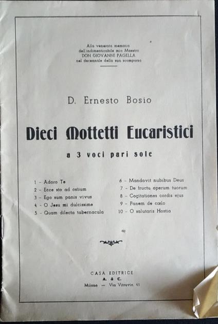 Dieci Mottetti Eucaristici a 3 voci pari sole - copertina