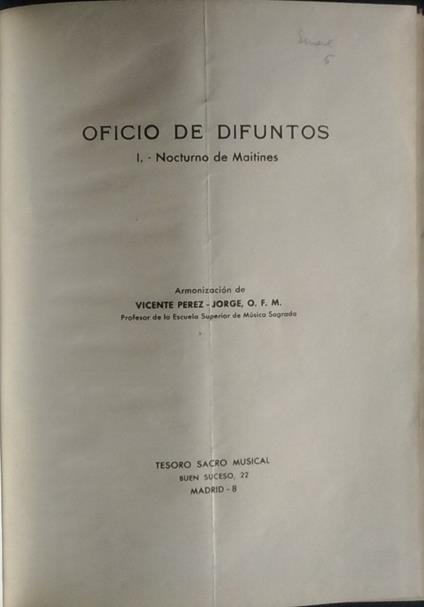 Oficio de difuntos. Nocturno de Maitines - copertina
