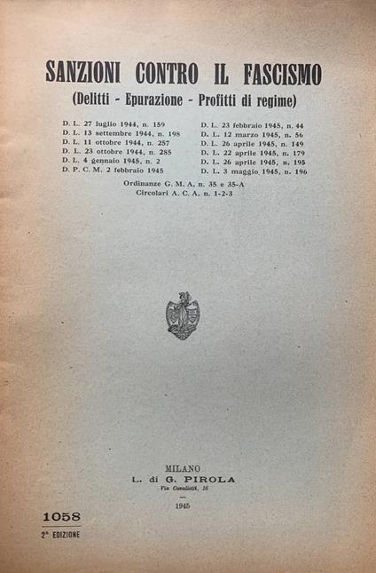 Sanzioni contro il fascismo (delitti - epurazione - profitti di regime) - copertina