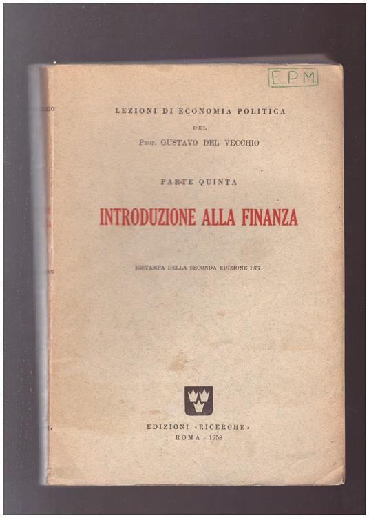 Introduzione alla finanza Parte Quinta - Gustavo Del Vecchio - copertina