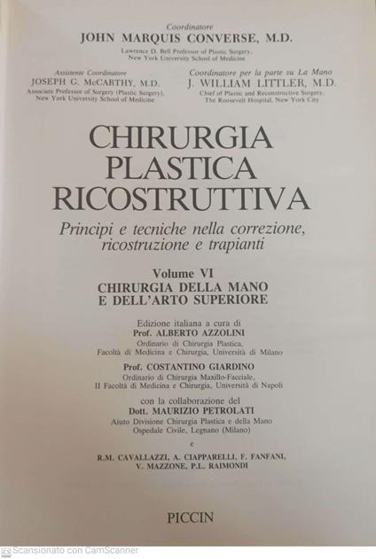 Chirurgia plastica ricostruttiva Principi e tecniche nella correzione ricostruzione e trapianti Vol. 6 - copertina