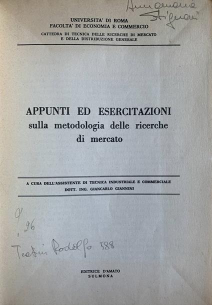 Appunti ed esercitazioni sulla metodologia delle ricerche di mercato - copertina