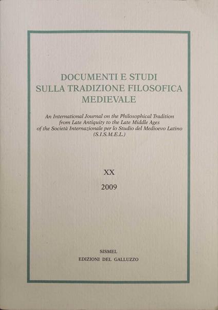 Documenti e studi sulla tradizione filosofica medievale Vol.XX - copertina