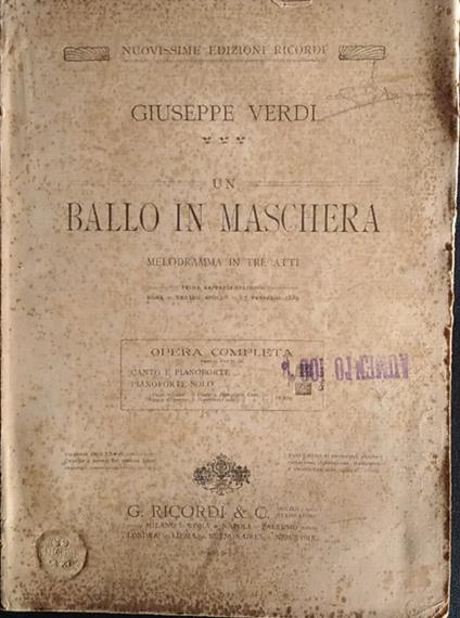 Un ballo in maschera. Melodramma in tre atti - Giuseppe Verdi - copertina