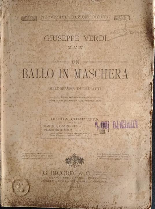 Un ballo in maschera. Melodramma in tre atti - Giuseppe Verdi - copertina