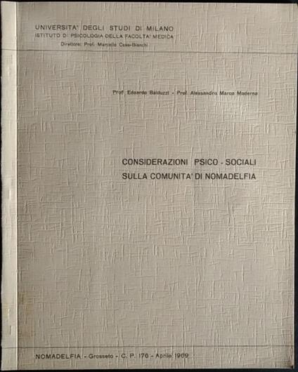 Considerazioni psico - sociali sulla comunità di Nomadelfia - copertina